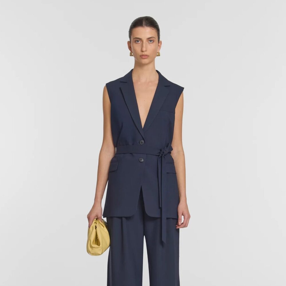 VIKTORIA & WOODS Repertoire Navy Blue Sleeveless Blazer $403 NWT Sz 1 US 4